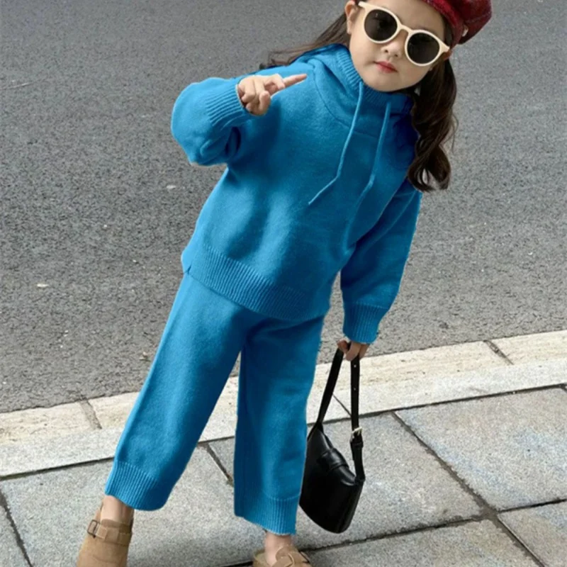 

Girls Tops +Pants Kids Suits 2PCS/Set Cotton 2024 Blue Spring Autumn Cotton Tracksuit Jogging Suit Christmas Gift Children Cloth