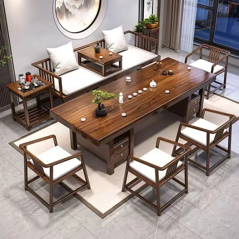 HYS Arhat bed solid wood large board tea table coffee table chair combination Chinese tea table office household five
