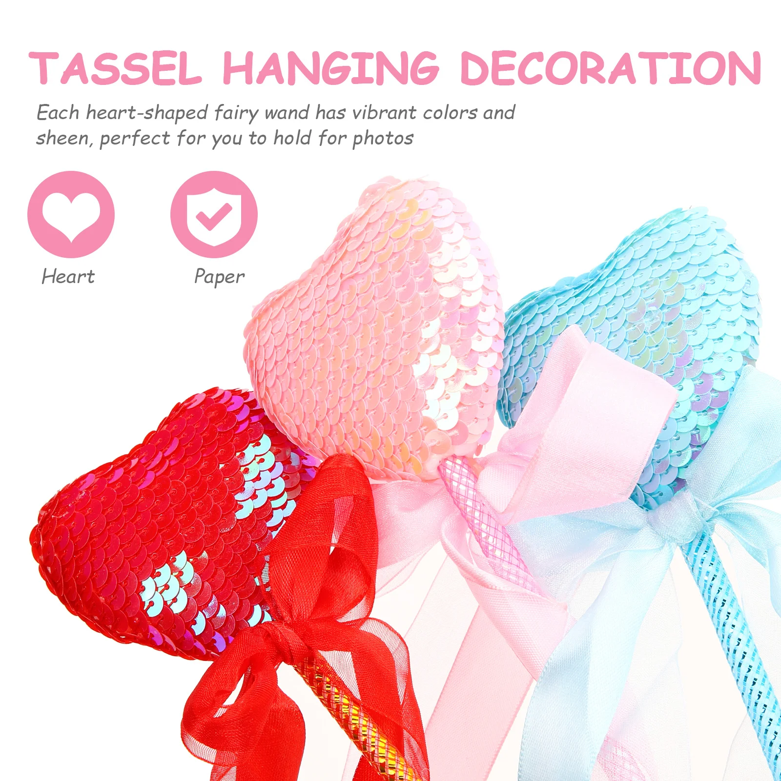 ไม้กายสิทธิ์รูปหัวใจกลิตเตอร์ 3 ชิ้น พร้อมพู่ห้อย สำหรับแต่งตัวเจ้าหญิง งานปาร์ตี้ อุปกรณ์ประกอบฉากถ่ายรูปวันเกิด ไม้กายสิทธิ์รูปหัวใจสีแดง