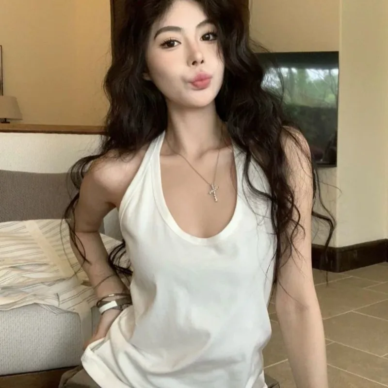 2026 Summer Lazy Style Sleeveless Tank Top Women Casual Slim Fit Backless Vest Tee Fashion Streetwear Versatile Soft Top