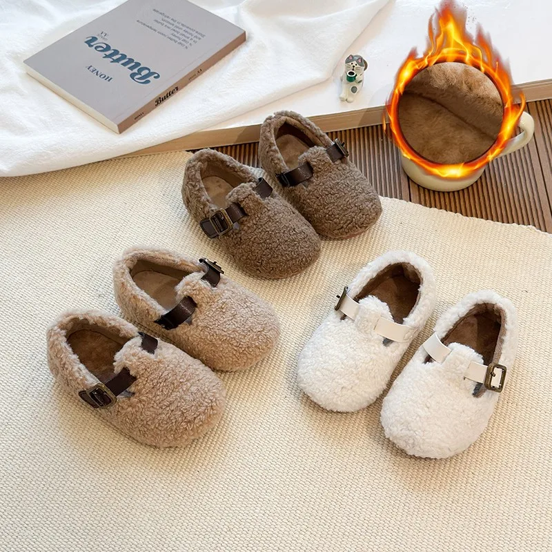 

2025 New Children Shoes for Winter Soft Soled Indoor Plush and Thick Furry Shoes for Kids Non-slip Boys Girls Shoes