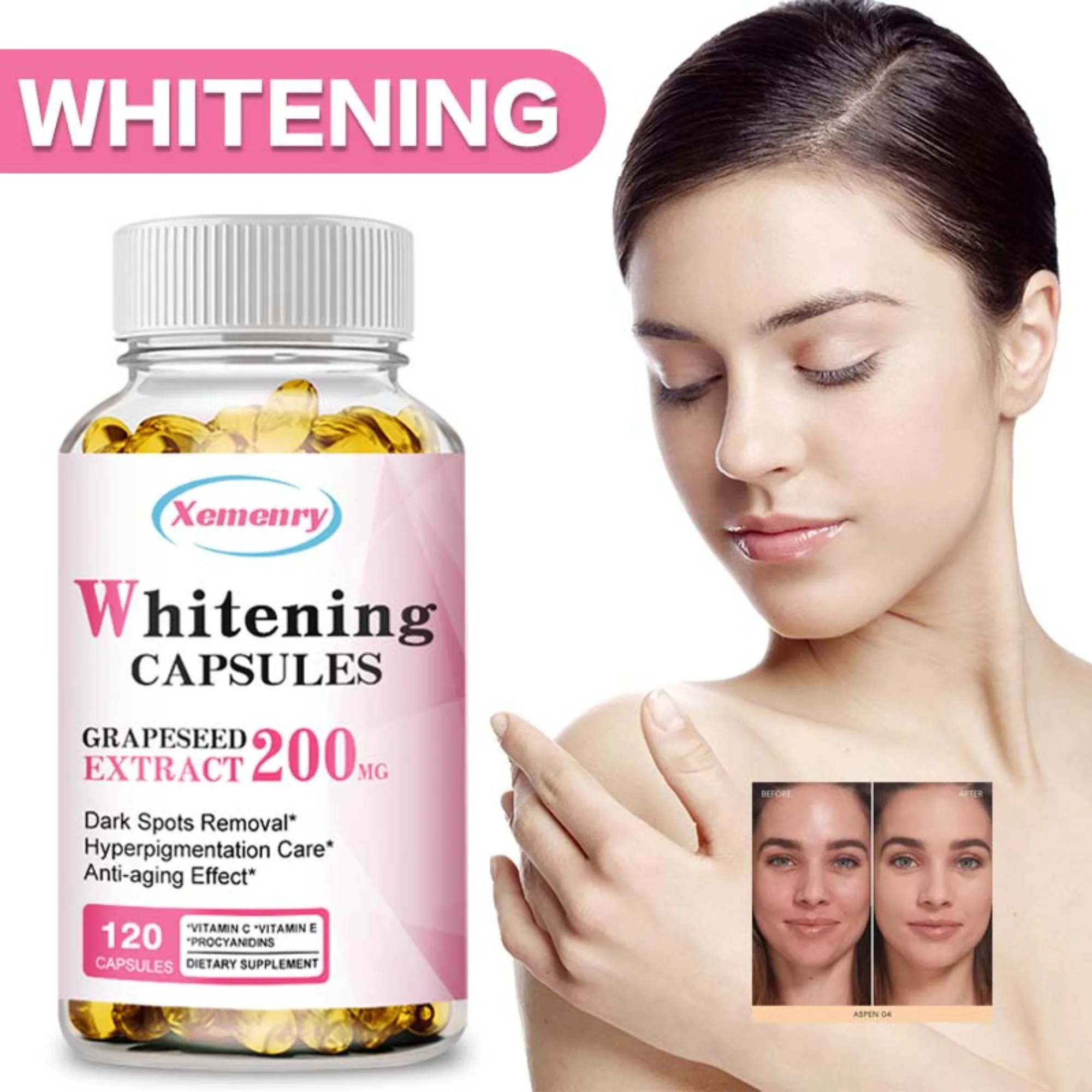 

Whitening Capsules - Anti-aging, Anti-oxidation, Wrinkle Reduction, Skin Whitening - 120 Capsules