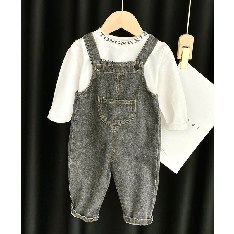 MILANCEL Kids Trousers Solid Brief Girls Denim Overall Boys Jumpsuits