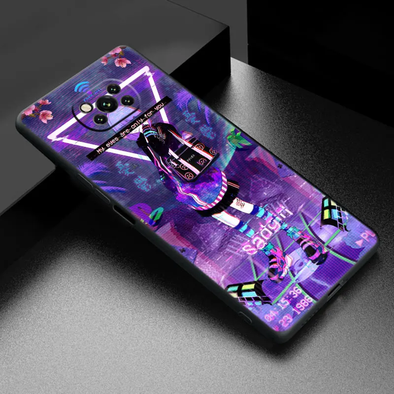 Vaporwave Glitch Anime Black Phone Case For Xiaomi Mi POCO M6 Pro F5 X5 X4 X3 NFC M5S M3 M4 Pro 5G F3 F4 GT F1 F2 Cover