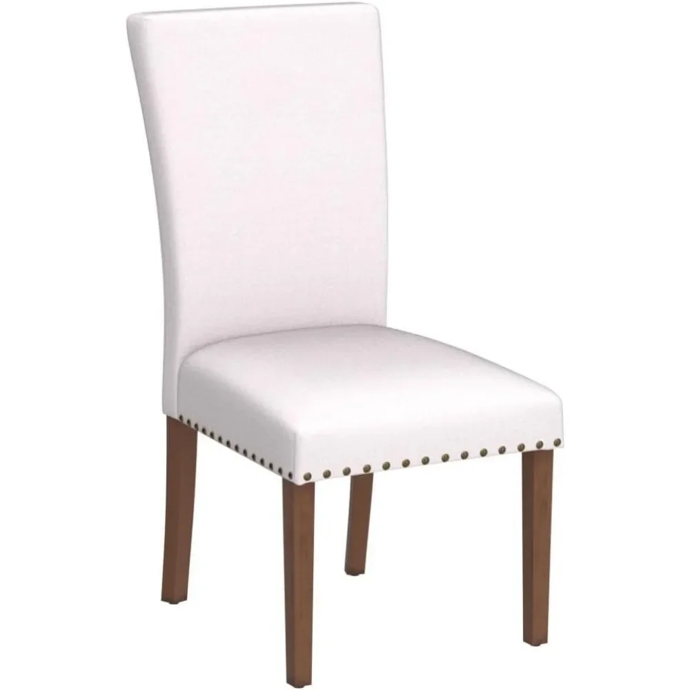 Dining Chairs Set of 6, Upholstered Nailhead Dining Room Kitchen Side Chair with Thick Cushions and Wood Legs, Beige image 5