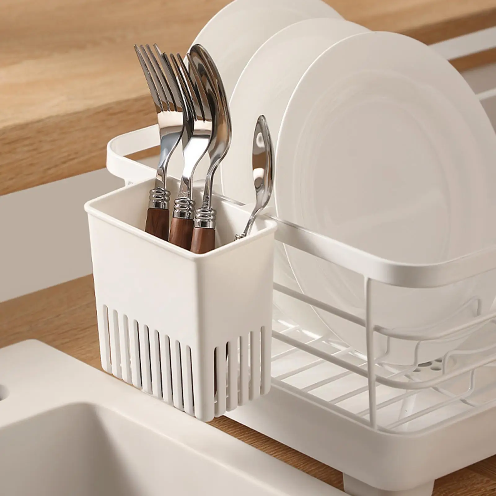 Kitchen Cutlery Drying Rack Multi-Compartment Silverware Drainer Holder with Drip Tray Countertop Utensil Organizer for Spoons