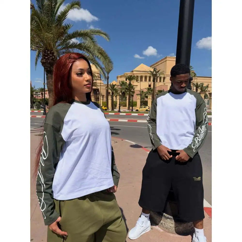 Personality fashion letter printed round neck long sleeve T-shirt with retro street trend stitching T-shirts for men and women. view 5