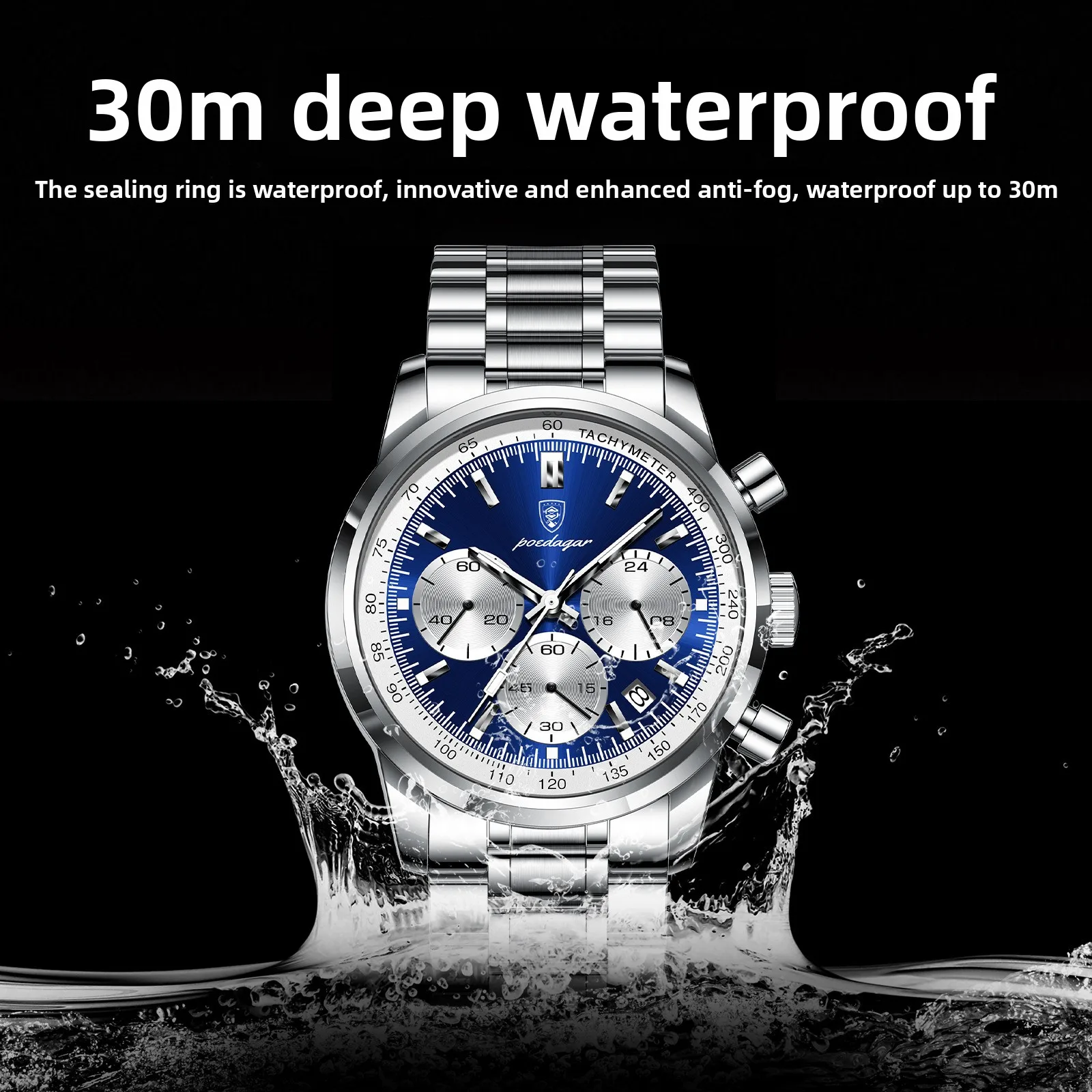 Luxe herenhorloge waterdicht lichtgevend chronograaf datumhorloge voor heren roestvrij staal militaire sport heren quartzhorloges
