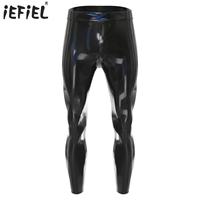 Mens Black Disco Tights Pants Leggings Trousers Oil-shiny Stretchy PU Leather Wet Look Pants Pole Dance Clothings Rave Clubwear