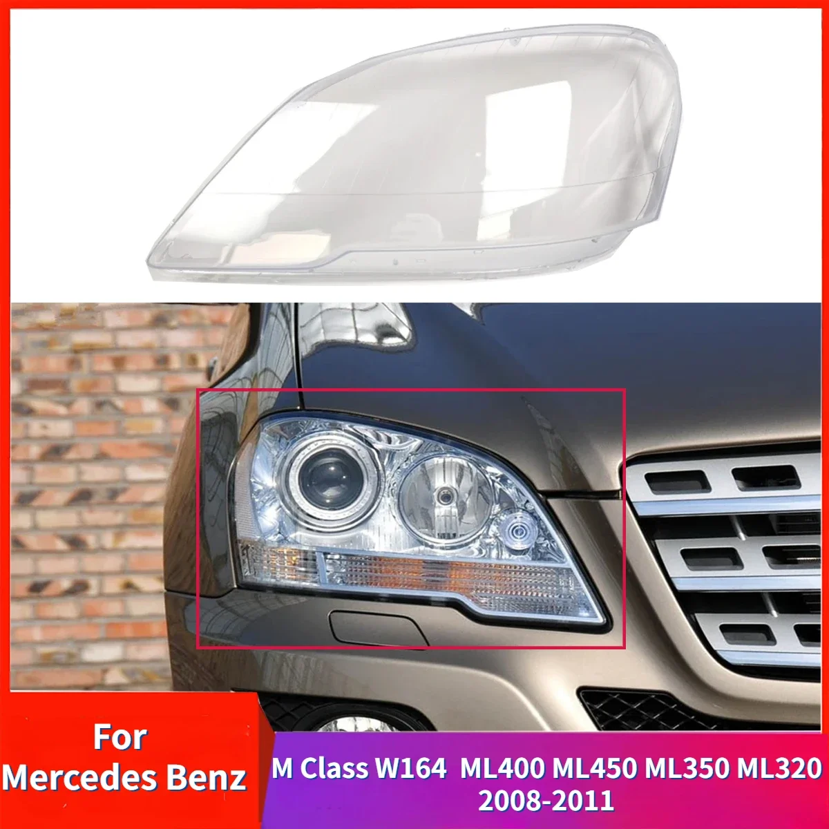 

For Mercedes Benz M Class W164 ML400 ML450 ML350 ML320 2008-2011 Car Lights Shell Front Headlight Glass Guard Protector Cover