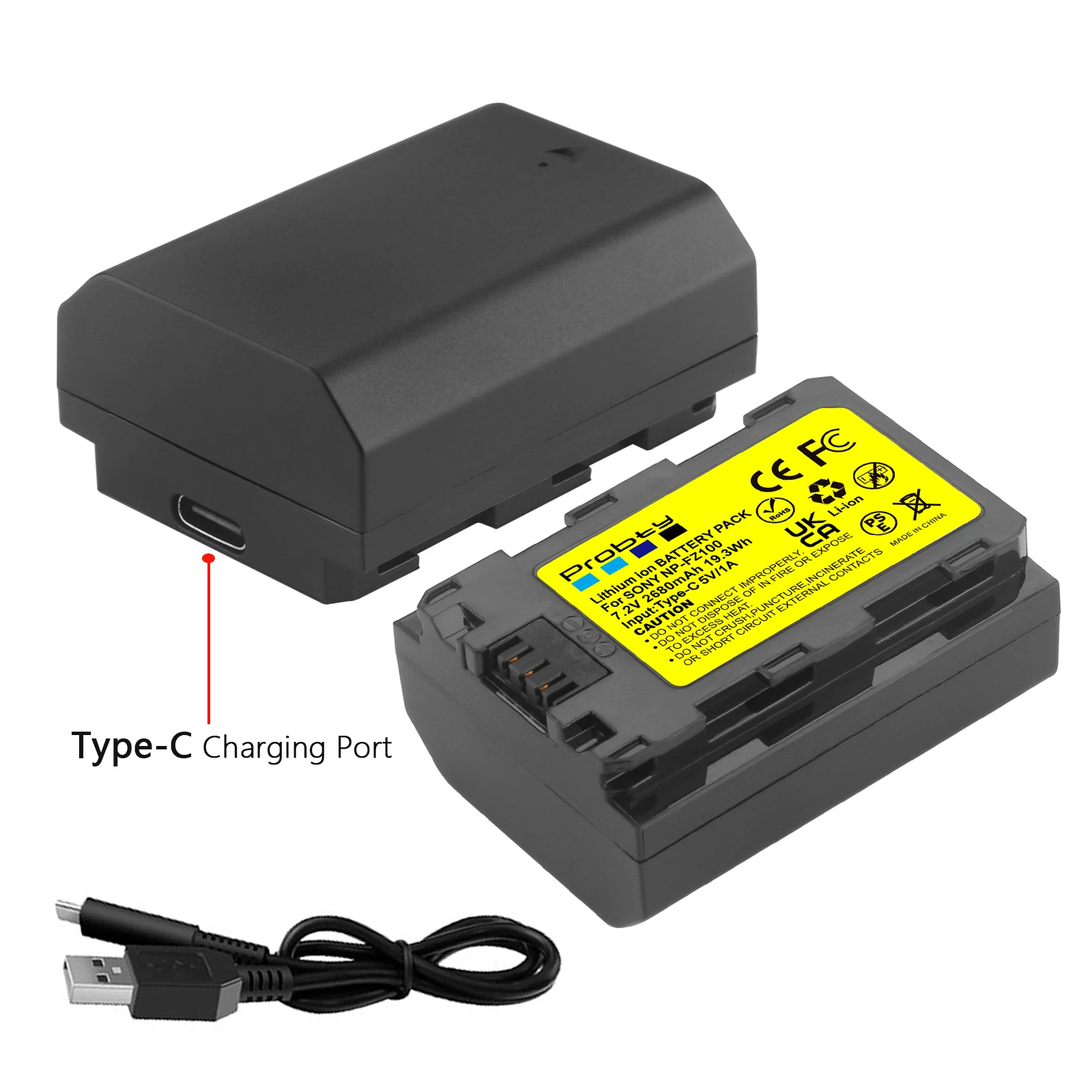 

NP-FZ100 NPFZ100 Battery with Type-C Charging Input For Sony NP-FZ100, BC-QZ1, Sony a9, a7R III, a7 III,A6600 ZV-E1