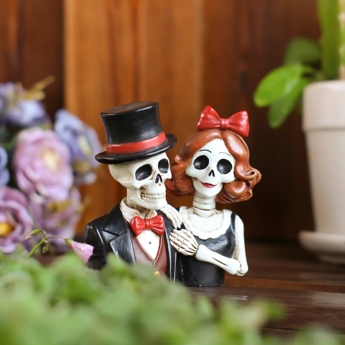 1 half body couple skeleton ornament, Halloween garden scene decoration ornament, home desktop set couple skeleton, handmade res