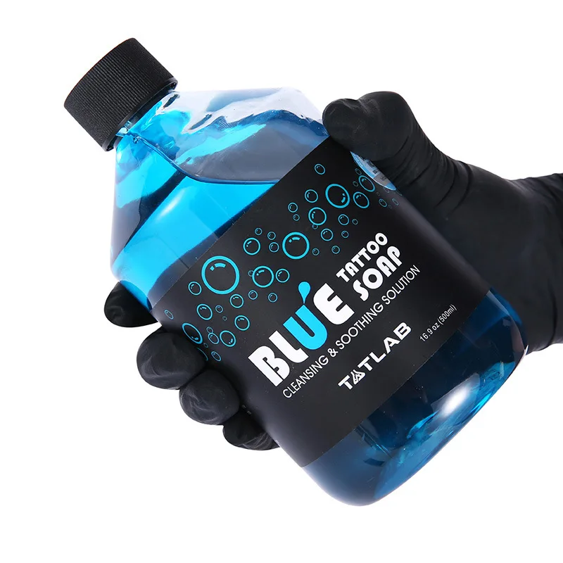 Kit de botella de plástico para limpieza de tatuajes, jabón líquido, algas y espuma de 500ML, solución calmante azul para tatuajes, 40/200ML