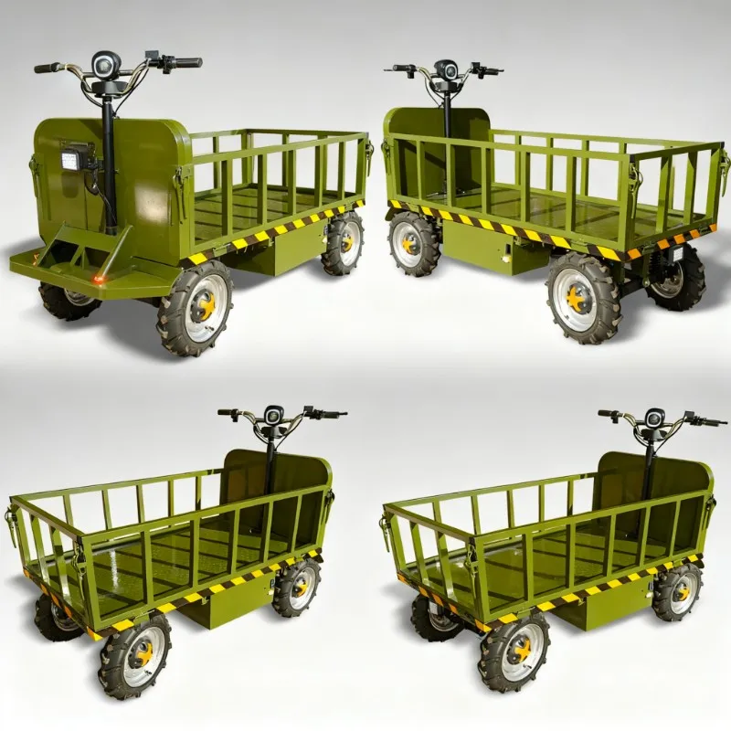 1.5M x 0.8M four-wheel electric flatbed transport vehicle with reliable disc brakes, movable cargo transport vehicle