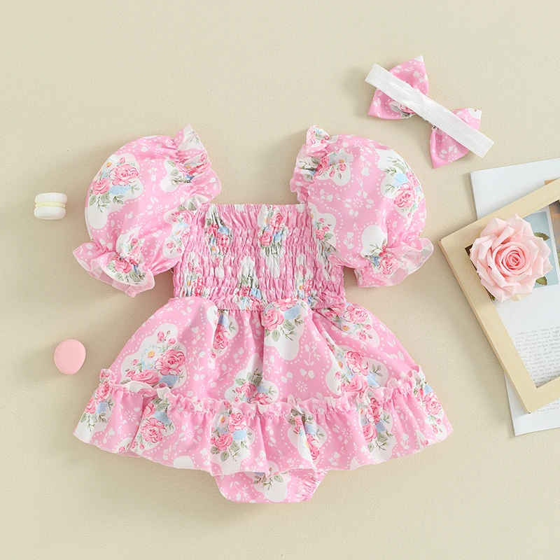 

Toddler Baby Girl Summer Clothes Short Sleeve Floral Romper Dress Newborn Baby Girl Photography Outfit