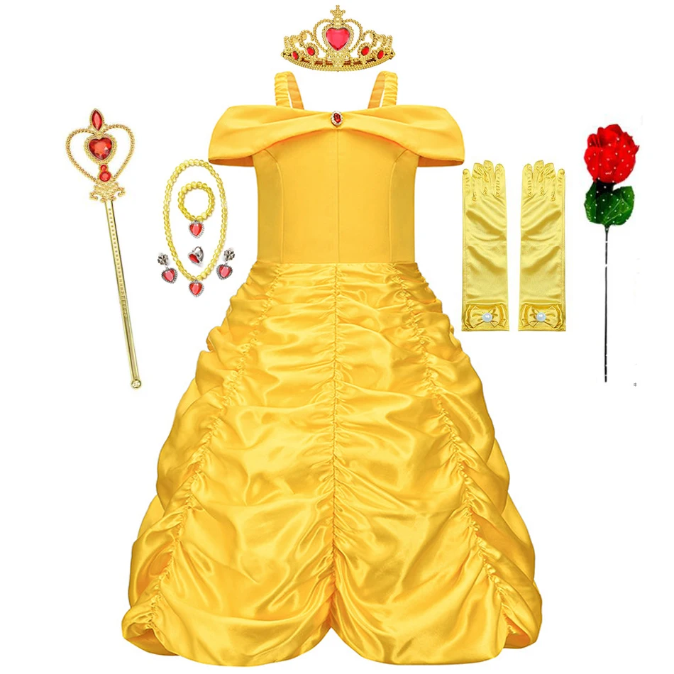 Prinzessinnenkleid für Mädchen und Kinder, Blumen-Ballkleid, Kind Bella, Cosplay, Die Schöne und das Biest, Kostüm, ausgefallenes Party-Belle-Kleid