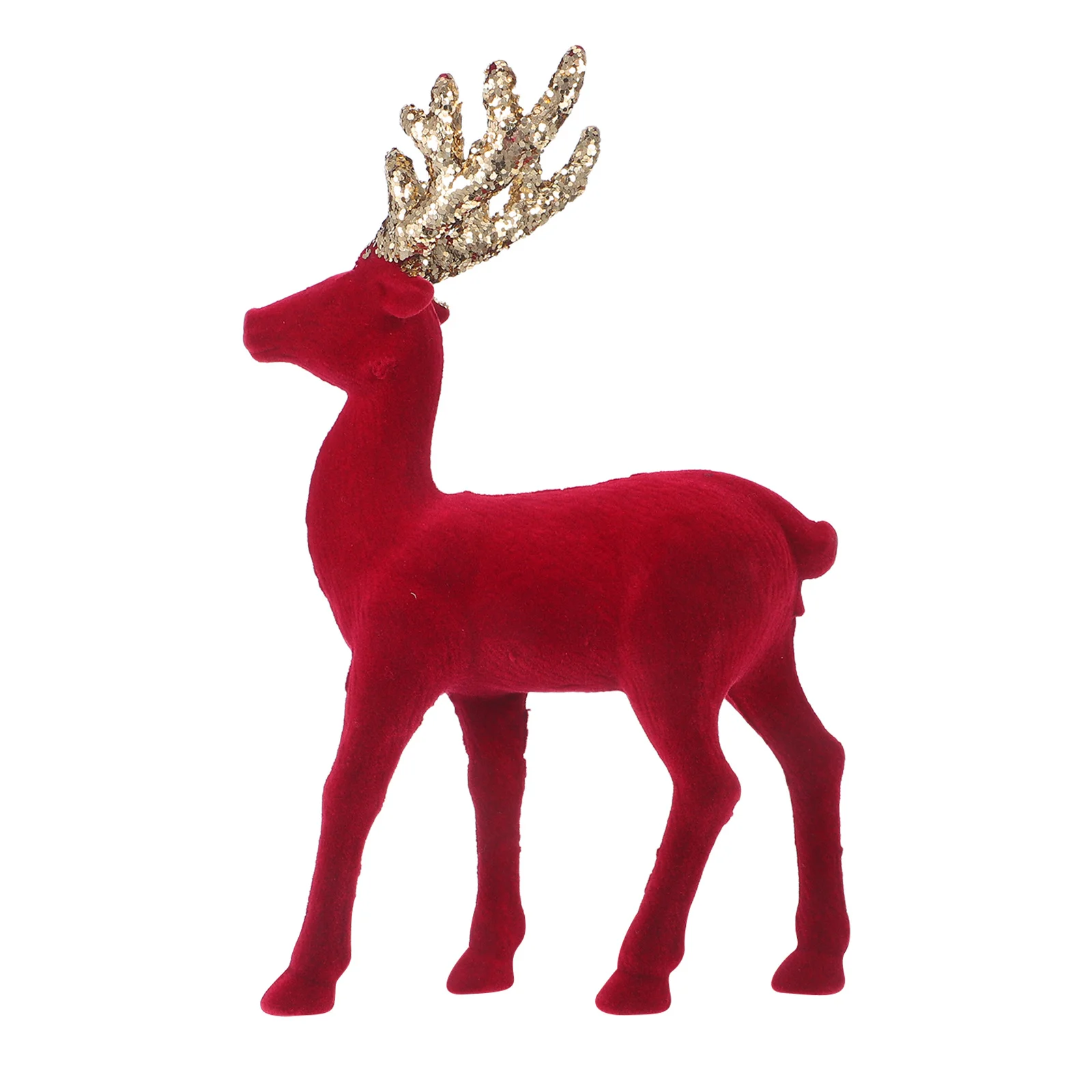 

Glitter Red Flocked Reindeer Deer Statue Christmas Holiday Tabletop Centerpiece Decoration Deer Antler Velvet Flocked Reindeer