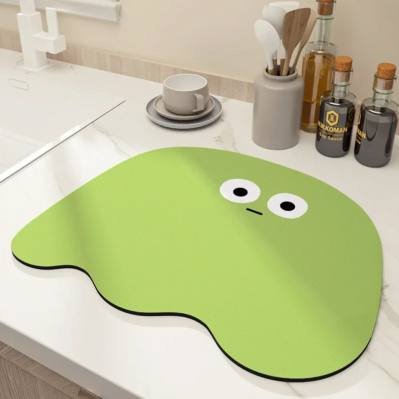 Cute Dish Drying Mat Water Absorption Tableware Drying Mat for Kitchen Countertop Home Decoration Non-Slip Drying Mat
