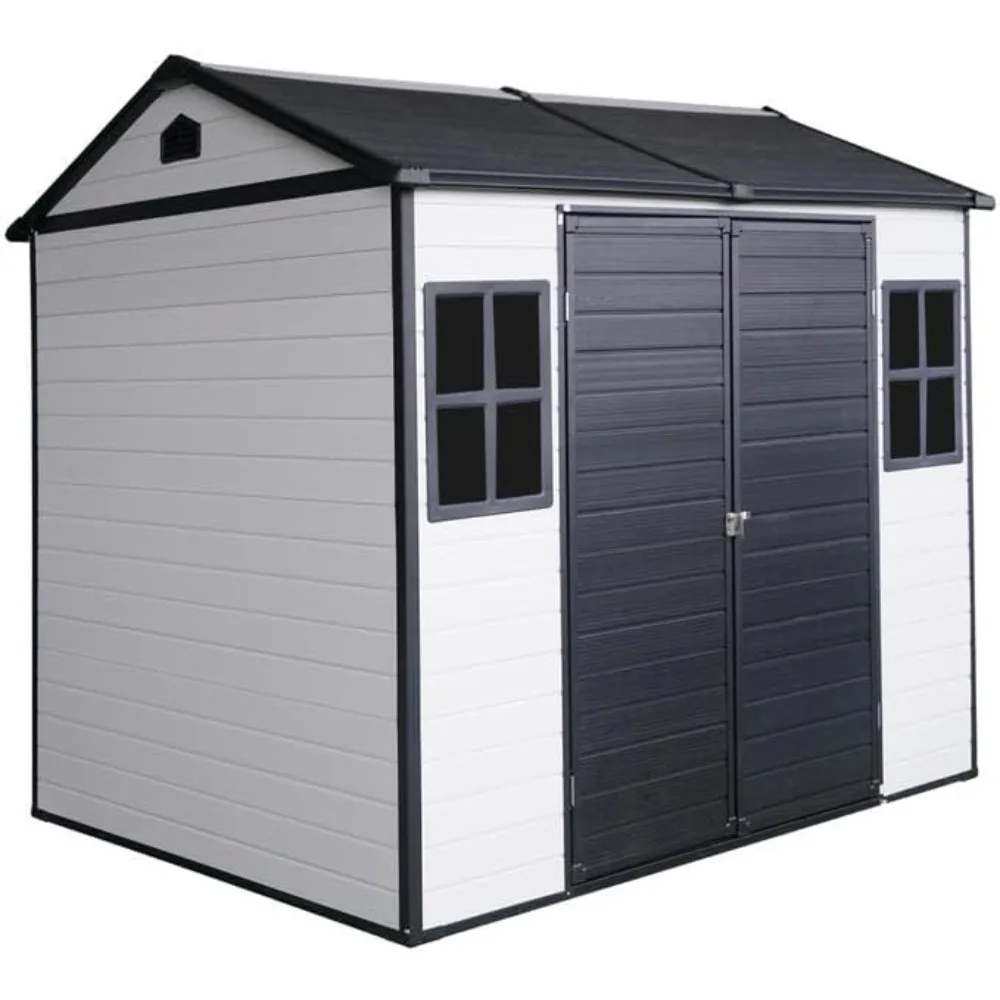 سقيفة تخزين خارجية من الراتنج مقاس 8 × 6 أقدام مسبقة الصنع مع أرضية ونفذين، وتخليص تخزين الحظائر البلاستيكية الخارجية #4