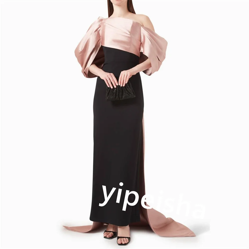 Robe de cocktail plissée en jersey, fourreau, épaules dénudées, sur mesure, robes mi-longues pour occasions