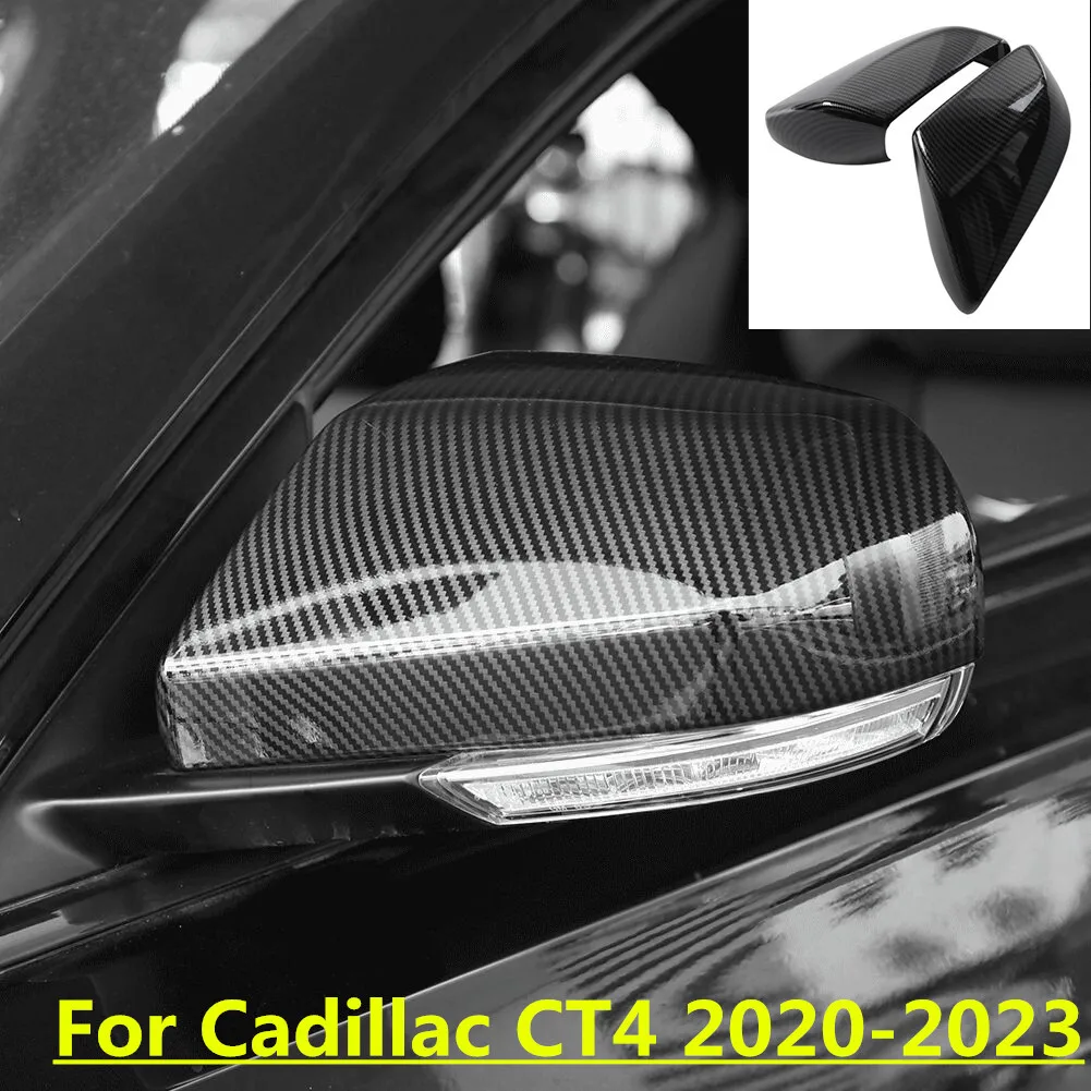 

2X Carbon Fiber ABS Rear View Side Mirror Cover Trim For Cadillac CT4 2020-2023