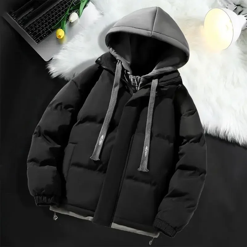 Cotton-padded Men Teenagers American Hooded Contrasting Colors Couple Down Cotton Thickened Loose Trendy Cotton Jacket Leisure