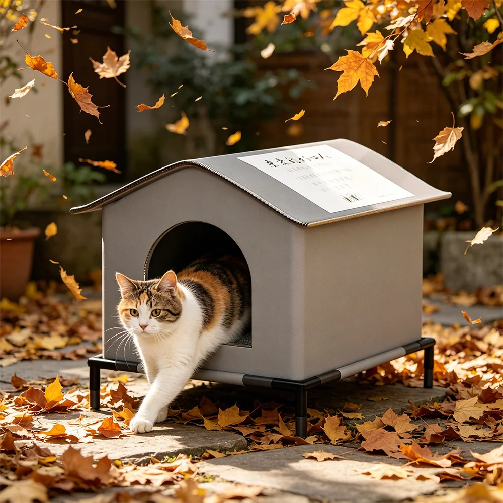 Casa elevada impermeable para gatos - refugio plegable interior - imagen 2