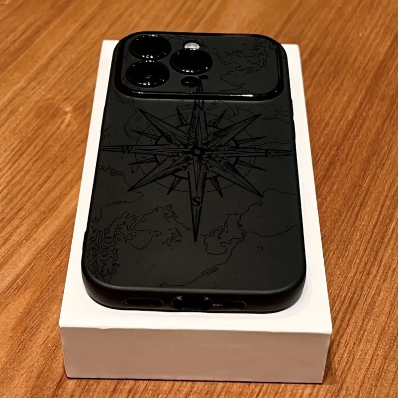Funda para iPhone 11, 15 16 17 Pro Max 14 13 12 X XS XR Plus Air con patrón de brújula y protección suave 5