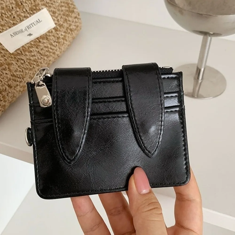 Glossy PU Leather Bunny Ear Card Holder Multi Slots Snap Button Card Wallet Multi-functional Lightweight ID Card Case Students