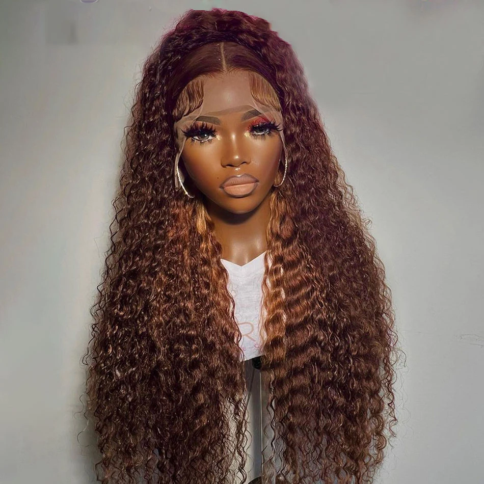 Perruque Lace Front Wig crépue bouclée sans colle pour femmes noires, cheveux de bébé, douce et longue, blonde miel et brune, préplumée, densité 180%, 26 po, 03/3