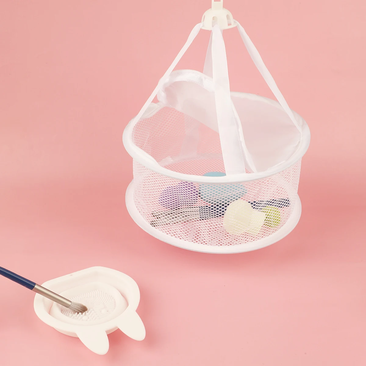 2 Pieces Combination Brush Pad + Hanging Drying Net for Powder Makeup Brush Sponge Drying Hanger