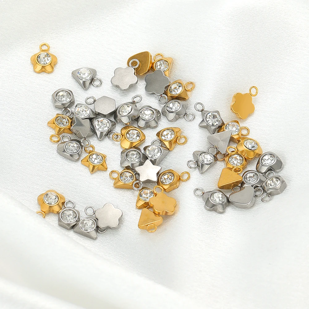 20pcs Stainless Steel Flower Heart Crystal Stone Charms Earrings Pendants Star Beads DIY Jewelry Bracelets Findings Wholesale