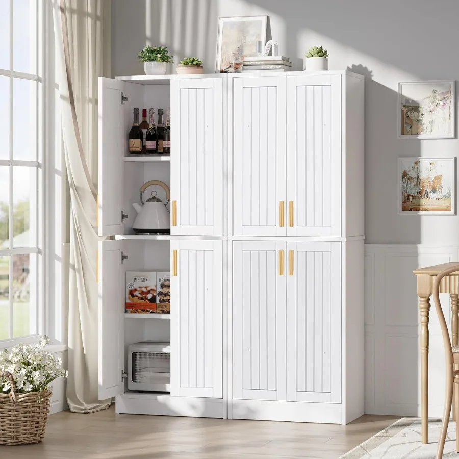خزانة مخزن المطبخ، خزانة تخزين طويلة مع أرفف قابلة للتعديل و4 أبواب، خزانة قائمة بذاتها لـ Dinin