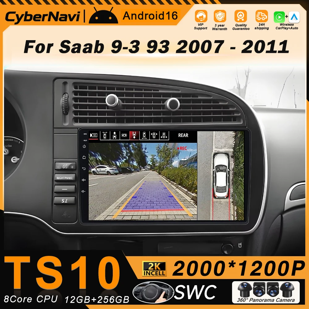 Radio para Auto Android Auto para Saab 9-3 93 2007 2008 2009 2010 2011, Carplay Inalámbrico, GPS, Navegación, Reproductor Multimedia Estéreo 2 Din