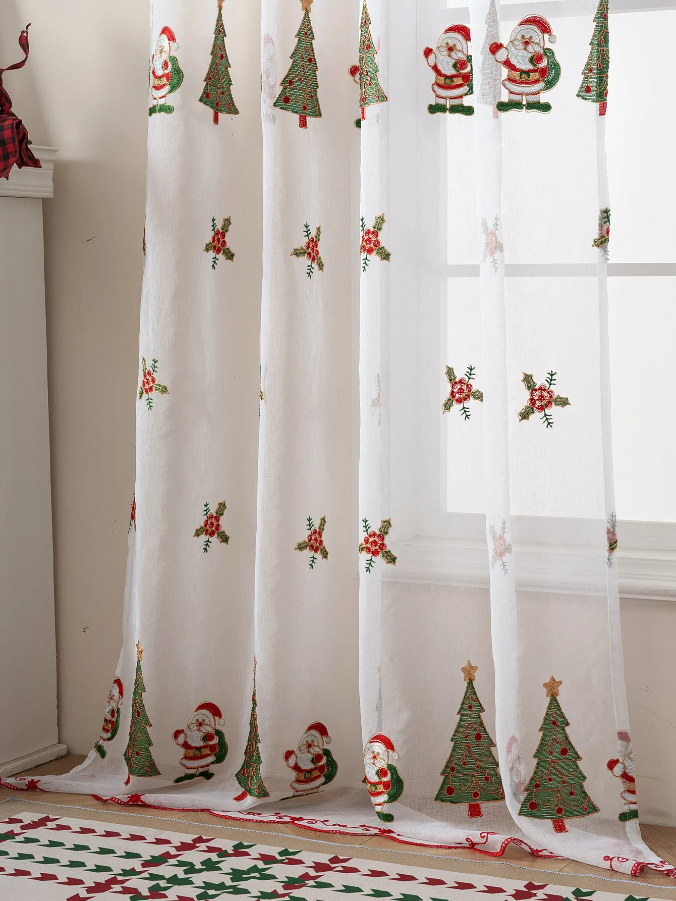 1 قطعة عيد الميلاد سانتا كلوز المطرزة شير القطب الستار لغرفة المعيشة غرفة نوم جو احتفالي ديكور نافذة العلاج