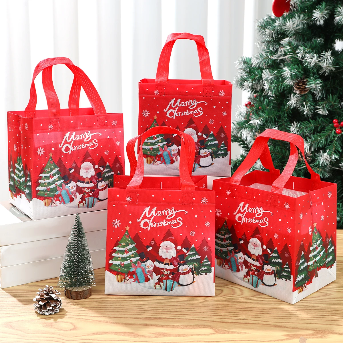 4pcs Christmas Santa Claus Non-woven Gift Bags Merry Christmas Decoration For Home 2024 Xmas Snowman Tote Bag New Year Gift 2025