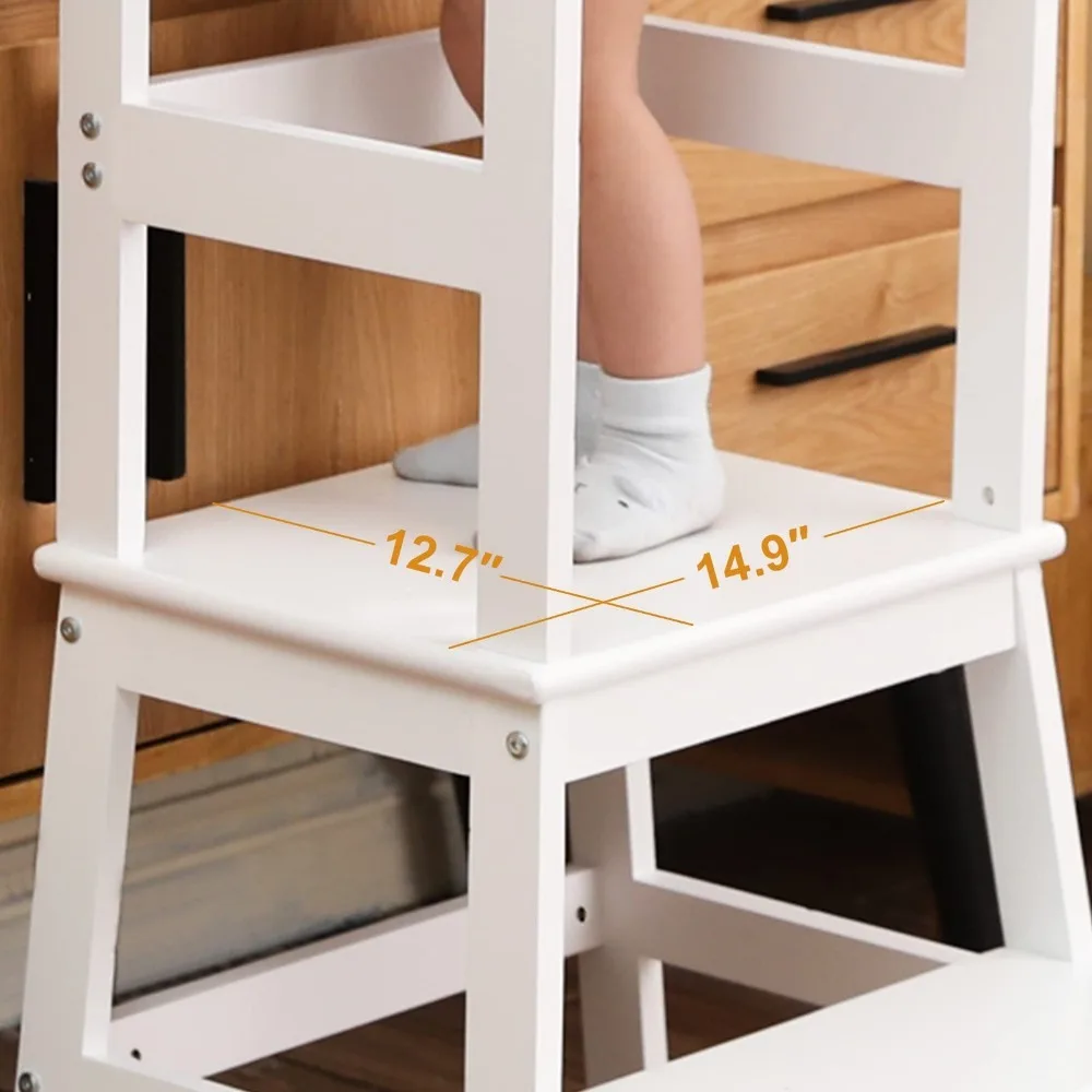 Kitchen Step Stool for Toddlers,  Kids Learning Stool,Baby Standing Tower for Counter,Children Standing Helper (White)