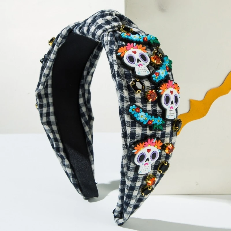 

1PC/ Halloween Headband for Women Rhinestone Pearl Knotted Boo Pumpkin Ghost Hairband, Treat Costume Party Accessory Gift
