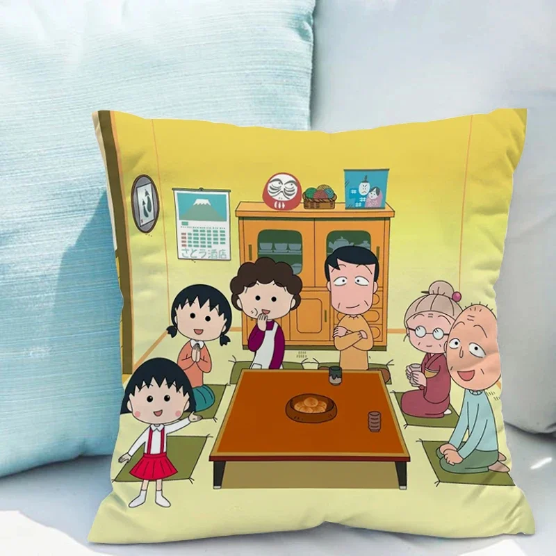 Chibi Maruko-chan Pillowcase Cushion Cover 45x45 Ornamental Pillows for Living Room Fall Decor Pillow Hugs Lounge Chairs Covers