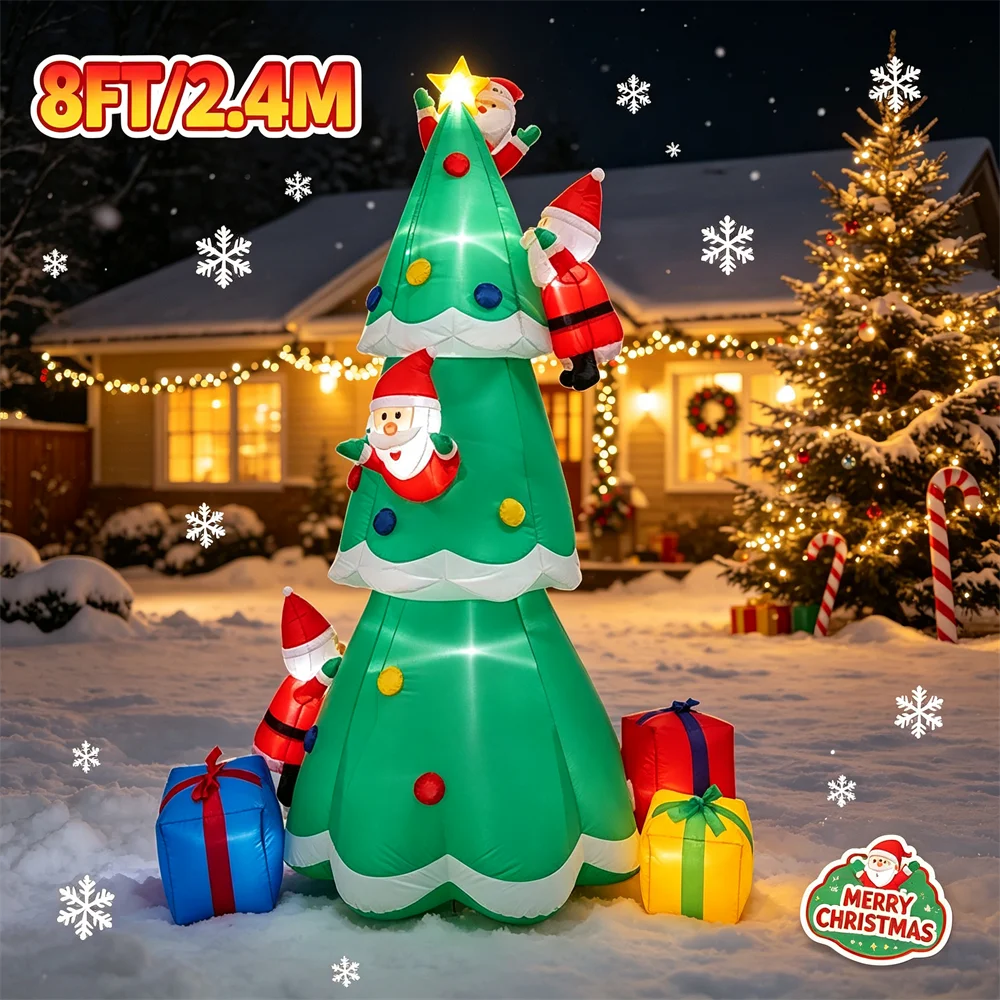 Christmas Inflatable Model Tree 8FT Outdoor Yard Decoration with Bright LED Light Blow Up Xmas Tree for Holiday  Display