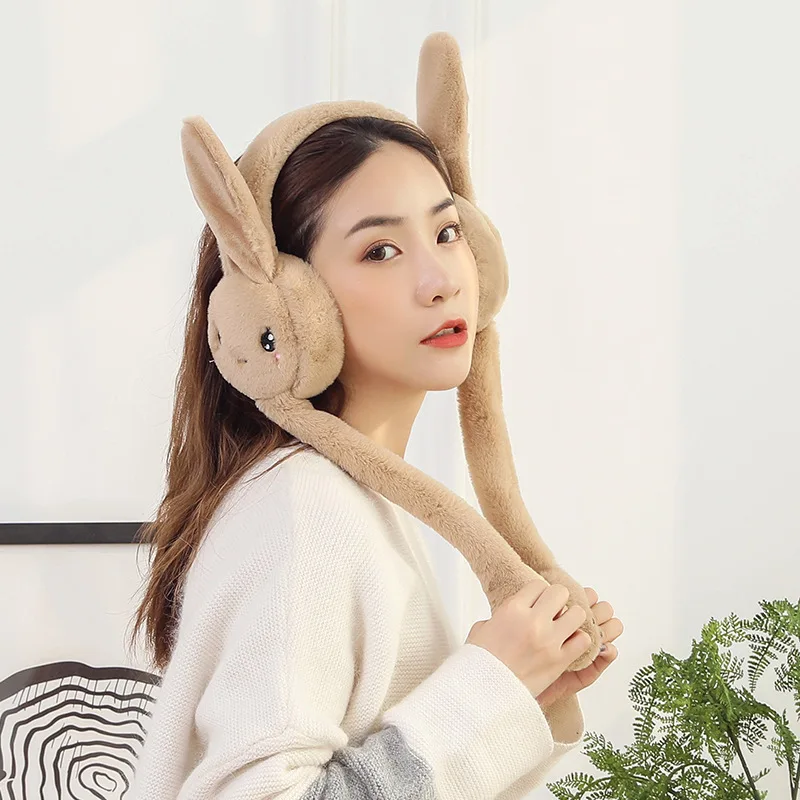 

Winter Outdoor Warm Headwear Cute Cartoon Rabbit Ear Shaped Earmuff Windproof Thickened Plush Earflap Riding Cycling Ear Cover