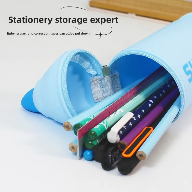الكرتون مقلمة من السيليكون منظم مكتب القرطاسية حقيبة التخزين للطي حاوية القلم الحقيبة حامل القلم الرصاص اللوازم المدرسية