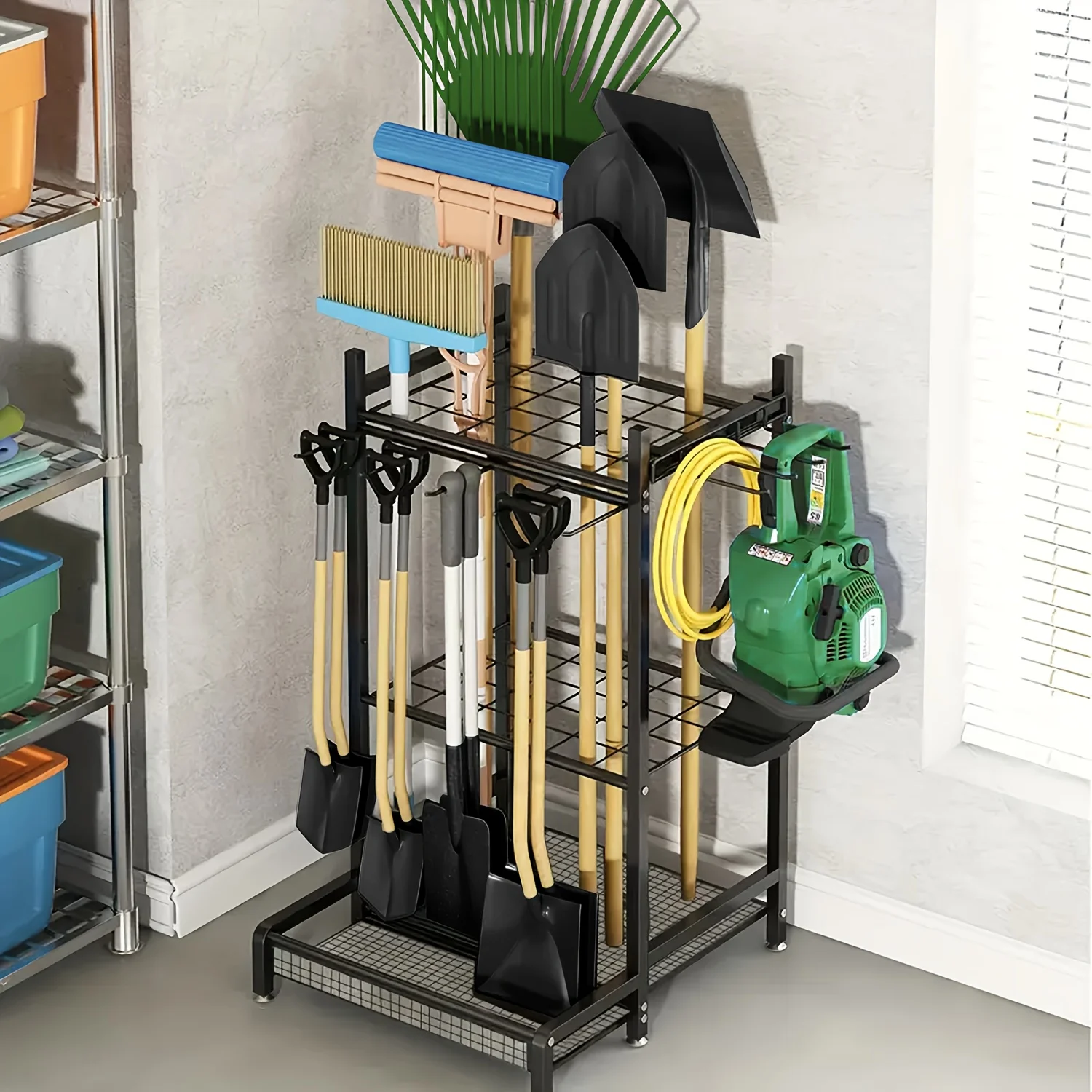 رف أدوات الحديقة، برج أدوات الفناء، مناسب لتنظيم المرآب والتخزين، رف أدوات الحديقة الفولاذي عالي التحمل، للسقيفة