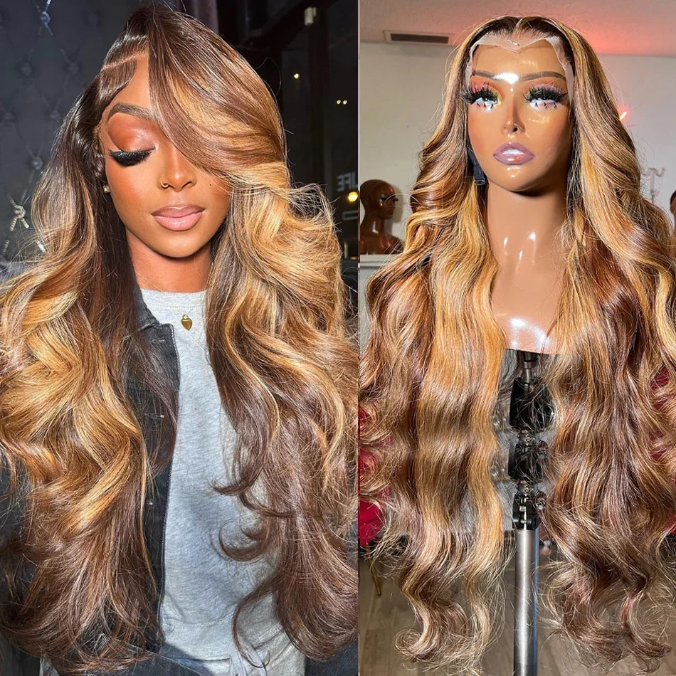 180% 34 inch Body Wave 4/27 Highlight 13x6 Lace Front Human Hair Wigs Brazilian Remy Wig Pre Plucked Lace Front Wig