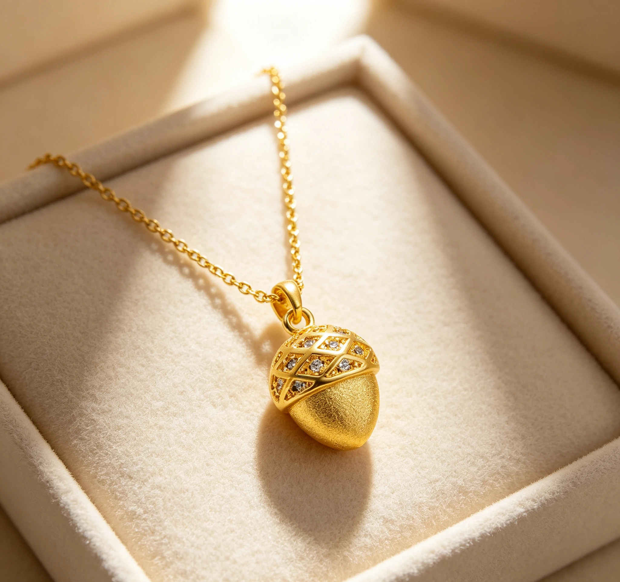 Pure Gold real gold French Brushed Diamond Small Pine Fruit Pendant Necklace Giving gifts for friends