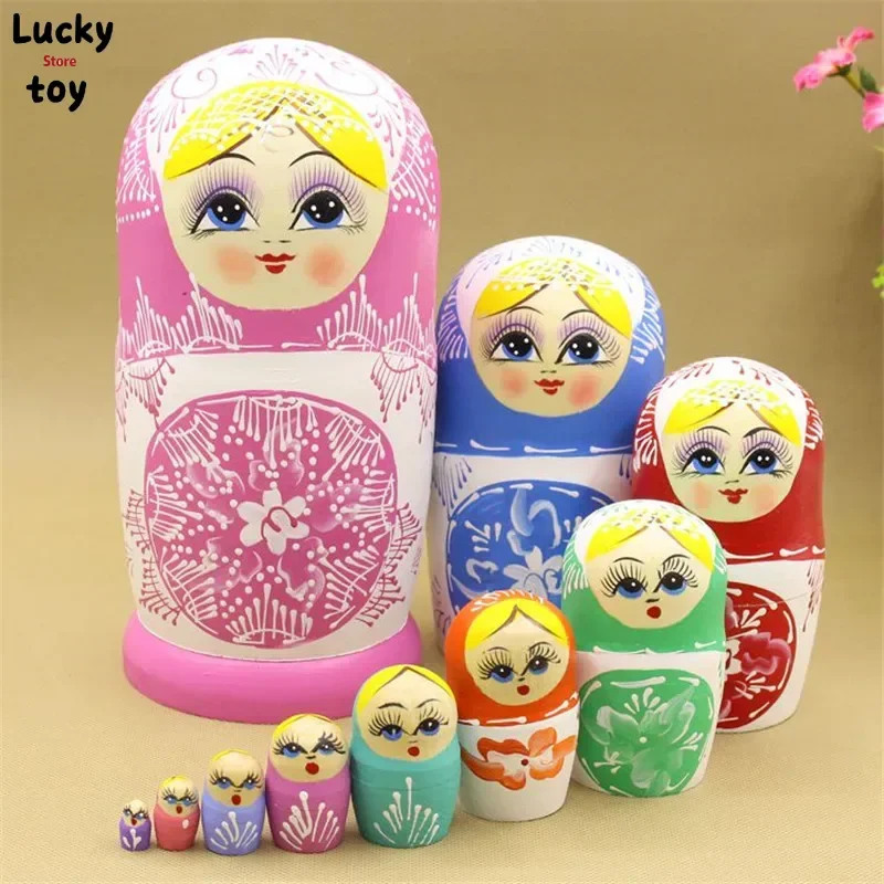 Mnotht Set 10 pcs Russian Traditional Nesting Dolls Matryoshka Exquisite Hand Painted Dry Basswood Russian Doll Toys L30