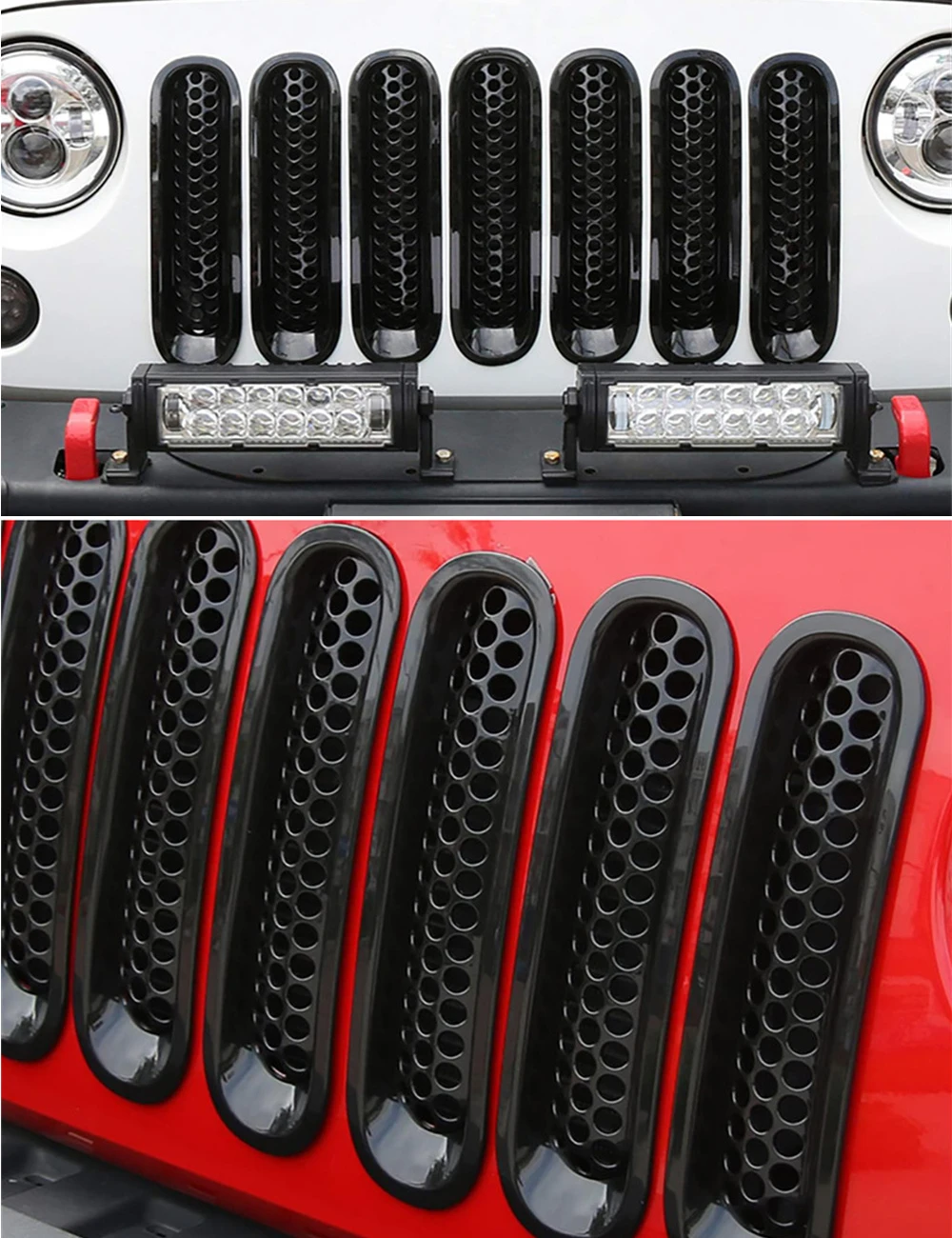 7 pz nero lucido griglia anteriore inserto maglia Trim griglia copertura per Jeep JK Wrangler 2007-2017 accessori esterni