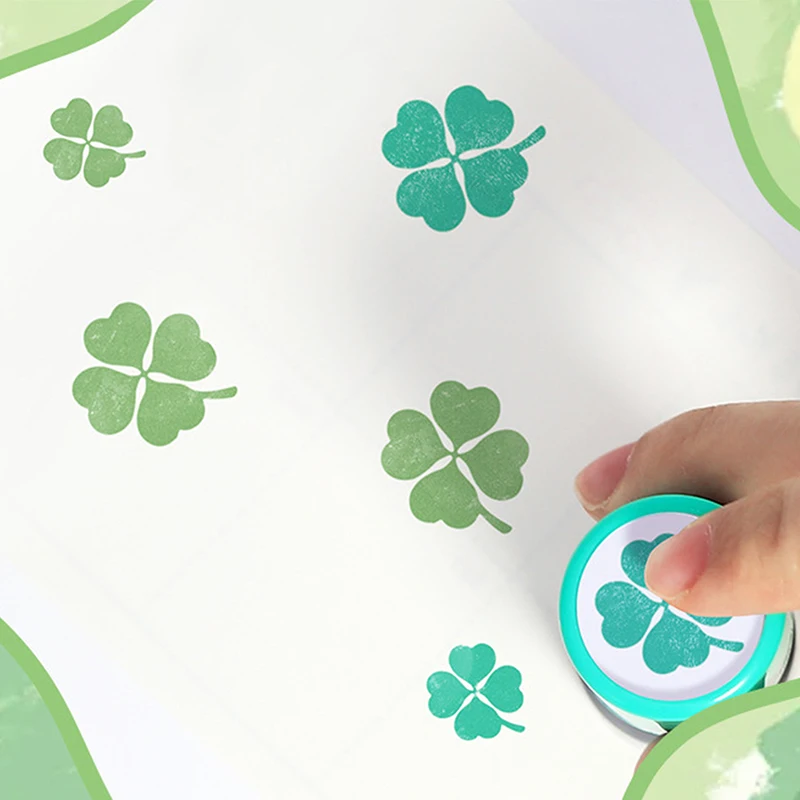 ختم مراجعة المعلم المحمول بأربع أوراق البرسيم لسكرابوكينغ، ختم ديكور زهرة النباتات الخضراء