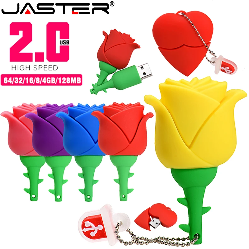 

Lovely USB Flash Drive 8GB 16GB Red Pink Rose Flowers Pendrive 32GB 4GB Memory Stick Pen Drives Flashdisk Personalized Girl Gift
