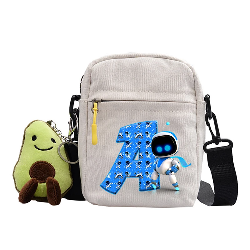 Astro Bot Women's Shoulder Bags Canvas Anime Cartoon Printed Crossbody Bags Square Multi Pocket Zipper Kids Messenger Sling Bag